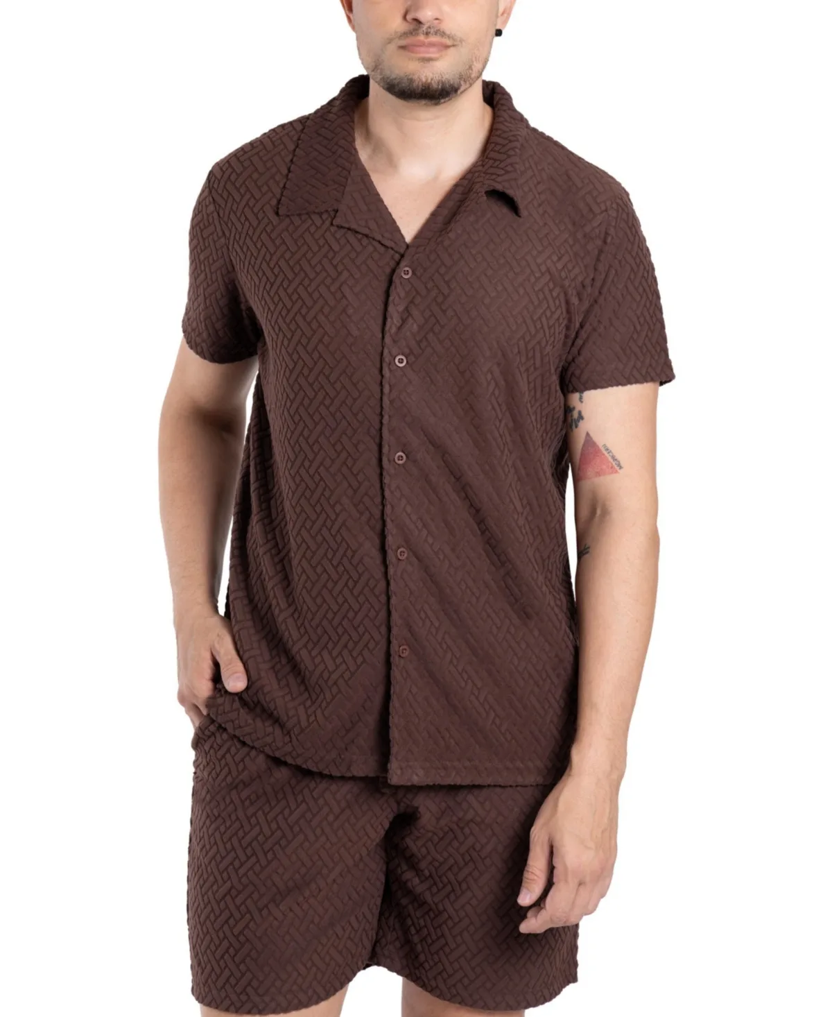 Spring + Mercer Casual Textured Camp Collar Short Sleeve Button-Up Shirt by Spring  Mercer