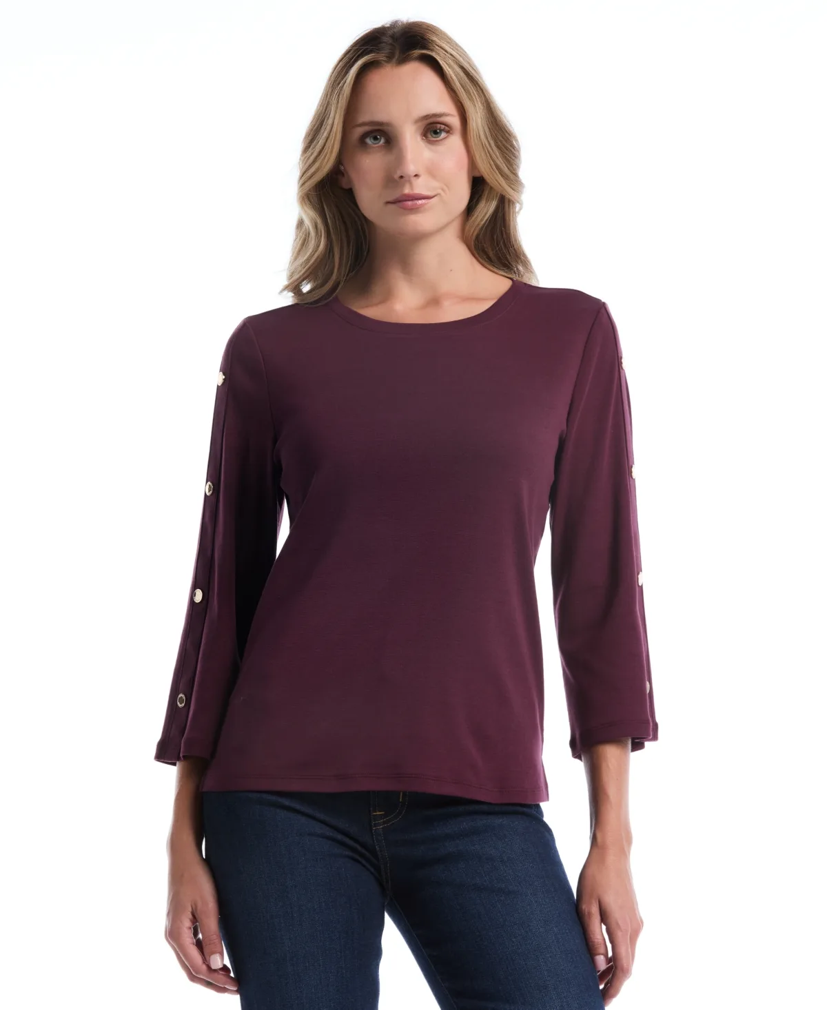 3/4-Sleeve Stud Trim T-Shirt