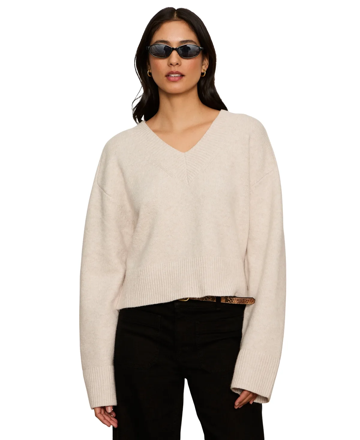 Vanna V-Neck Long-Sleeve Ribbed Sweater