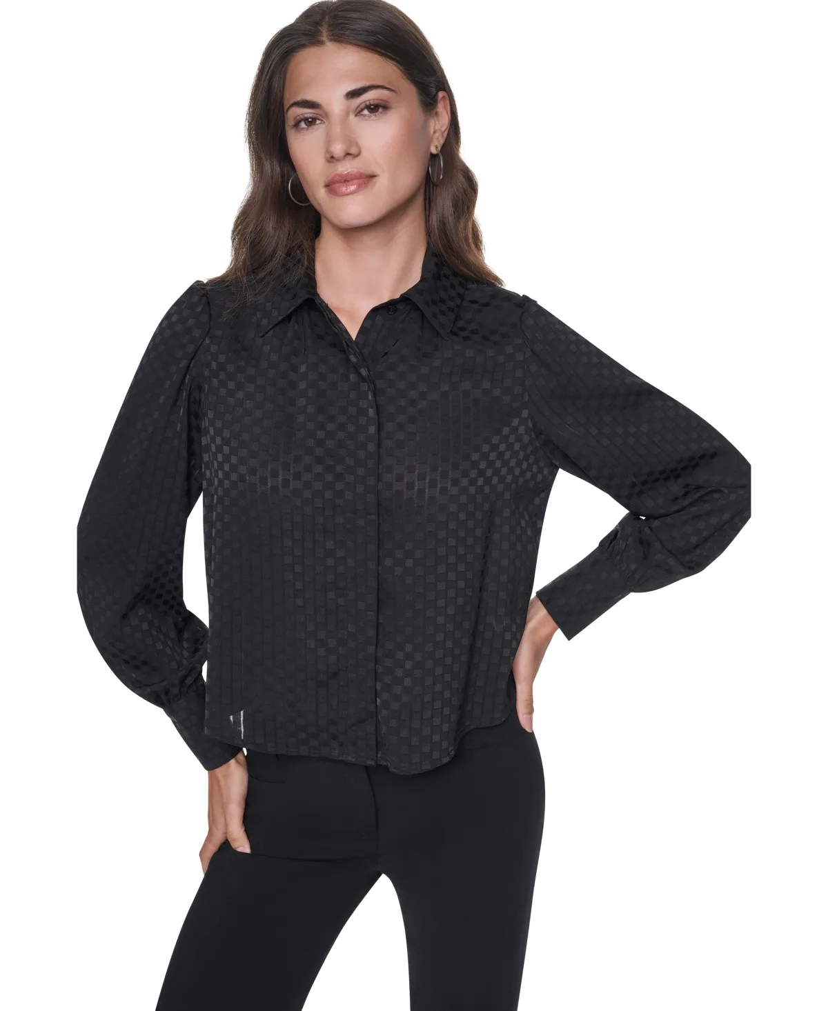 Long-Sleeve Puff-Sleeve Button-Front Blouse by DKNY