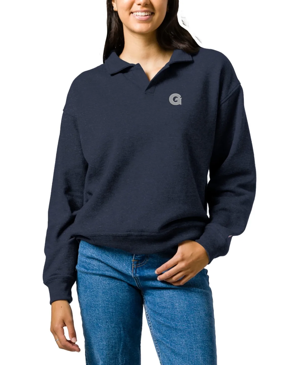 Georgetown Hoyas Victory Springs Dropped-Shoulder Collared Pullover Sweatshirt by League Collegiate Wear