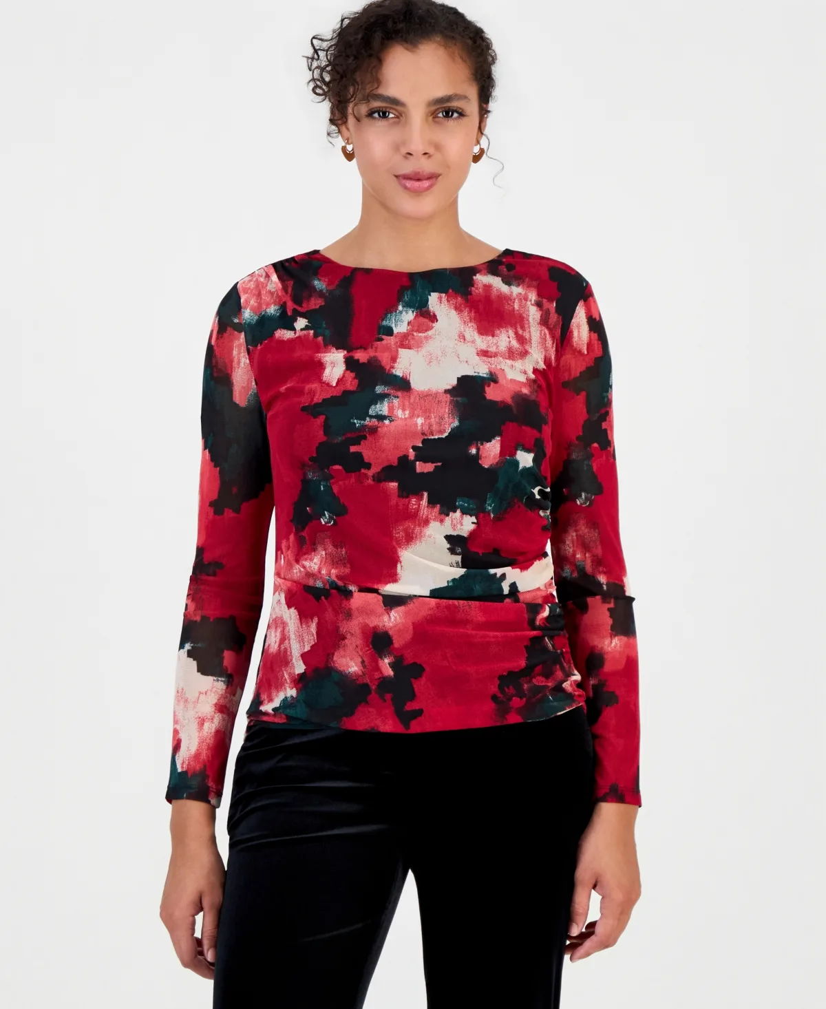 Long-Sleeve Crewneck Ruched Top by Bar III