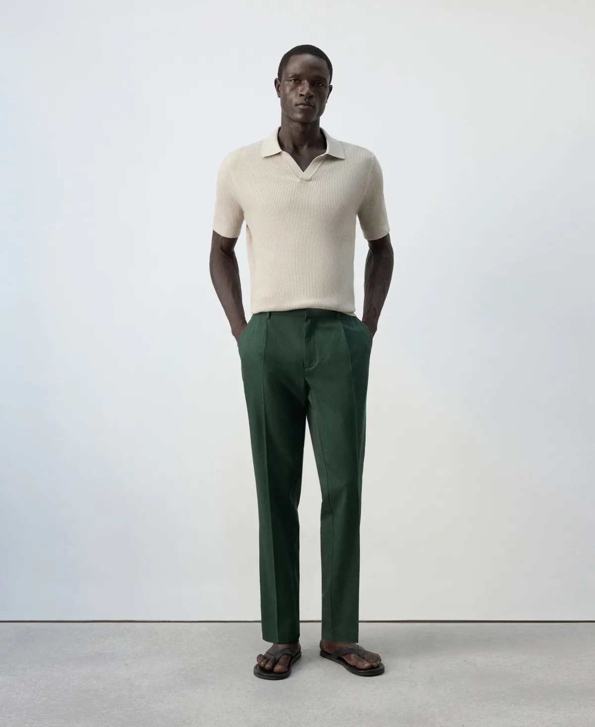 Flat-Front Elastic-Waist Lyocell-Cotton-Blend Pants by Mango