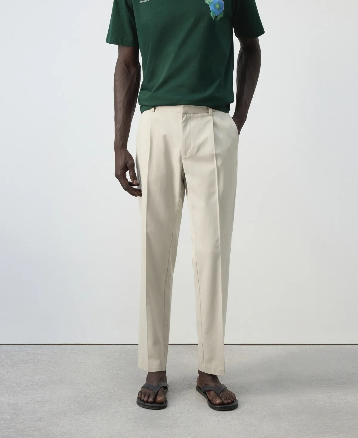Flat-Front Elastic-Waist Lyocell-Cotton-Blend Pants