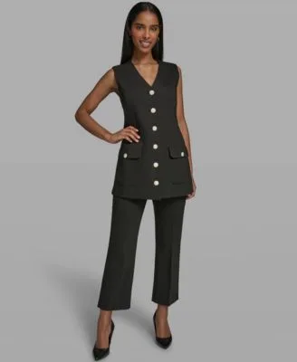 V Neck Woven Vest Ankle Pants by Karl Lagerfeld