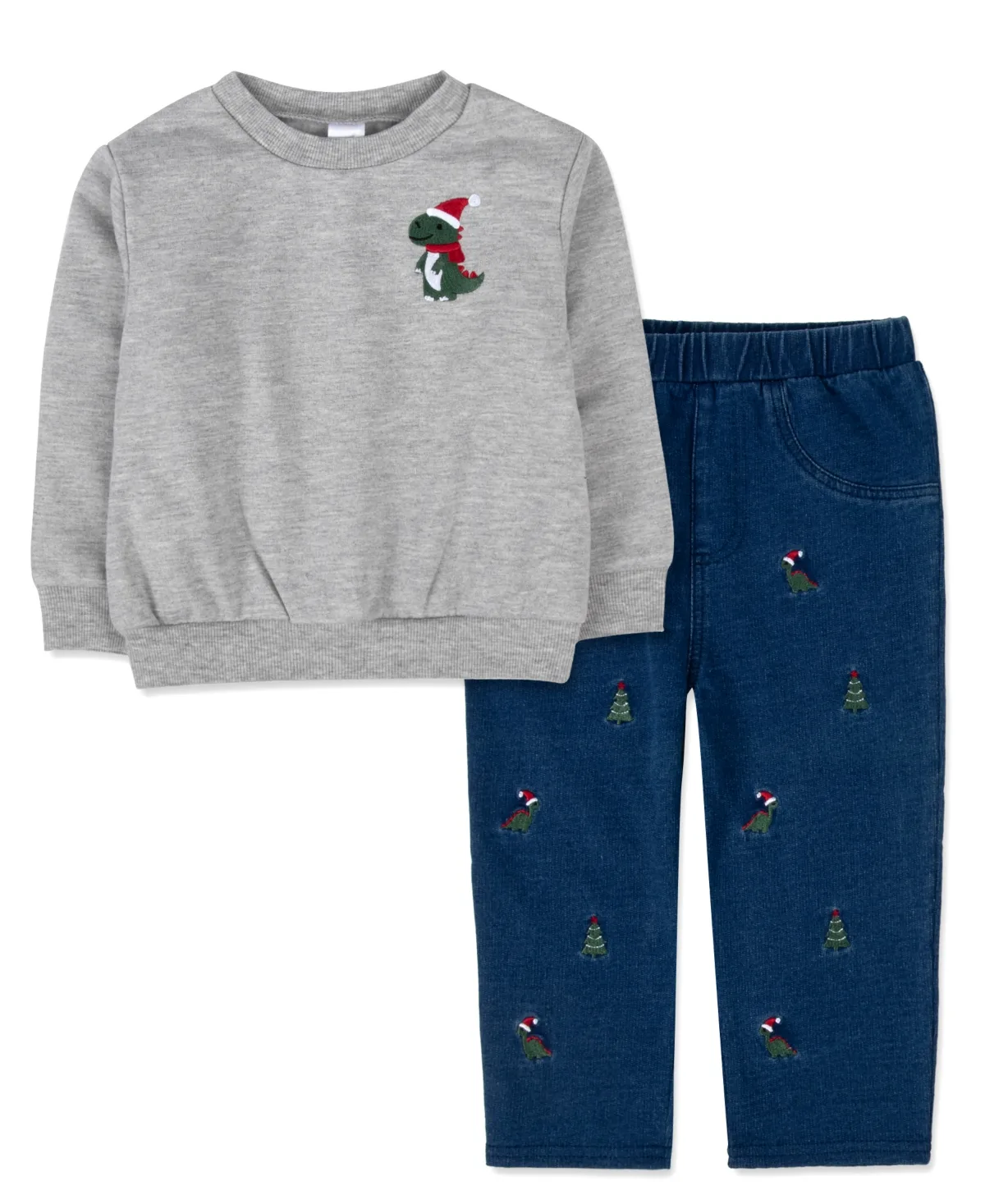 Holiday Dinosaur Crewneck Long-Sleeve Sweatshirt and Pants, 2-Piece Set by Baby Essentials