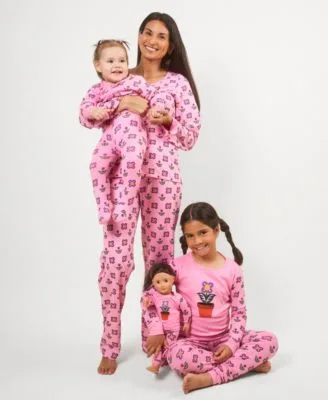 Matching Mommy Me Pink Flowerpot Cotton Pajamas by Leveret