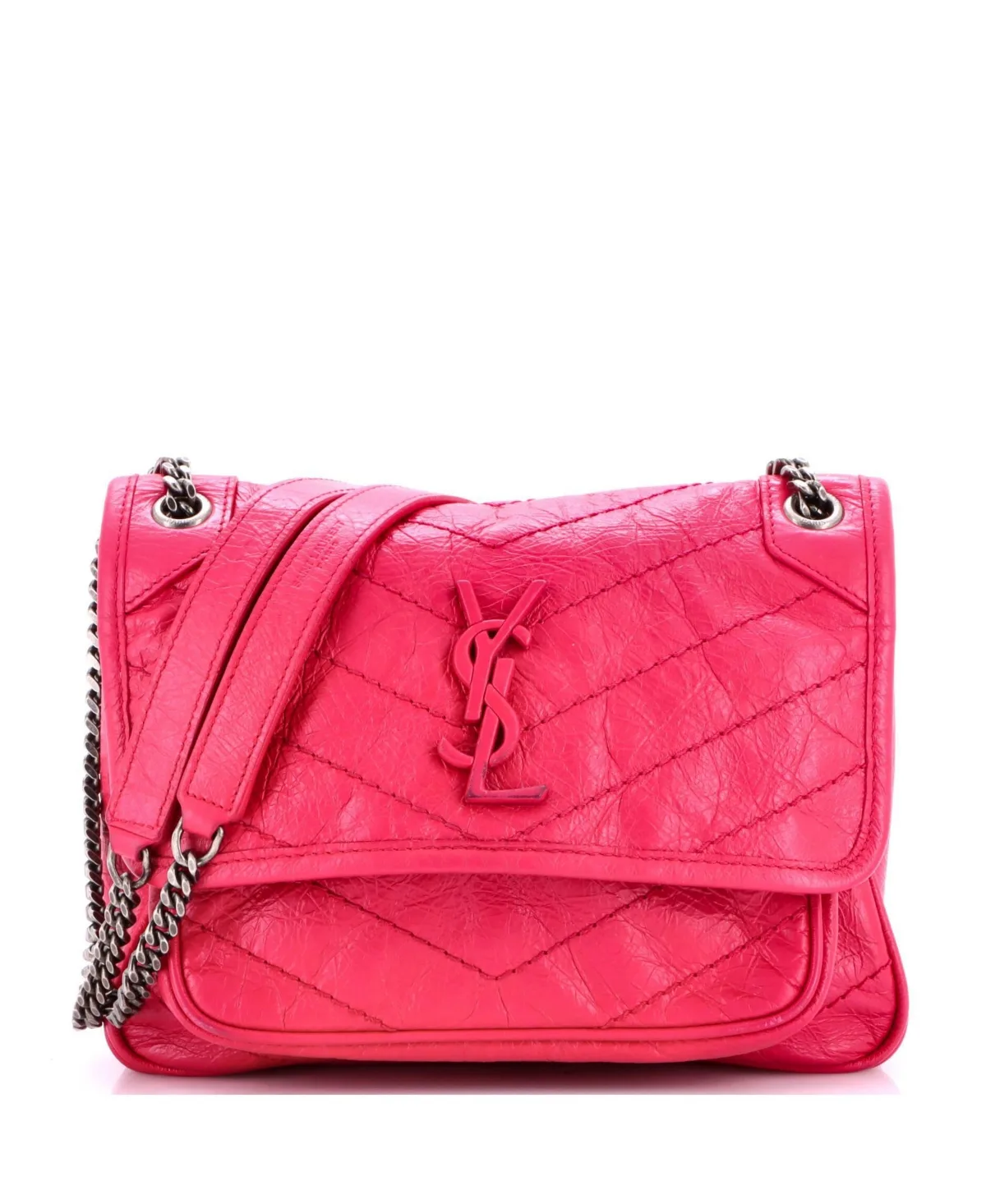 Pre-Owned Saint Laurent Baby Niki Chain Flap Bag Matelasse Chevron Leather by Saint Laurent