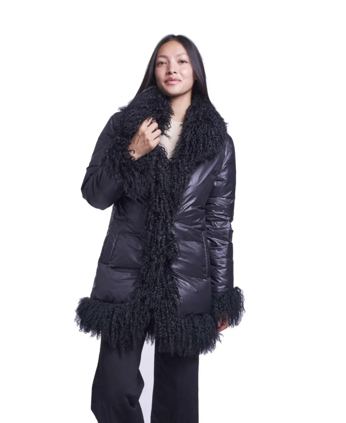 Down and Shearling Tuxedo Coat by Blue Duck