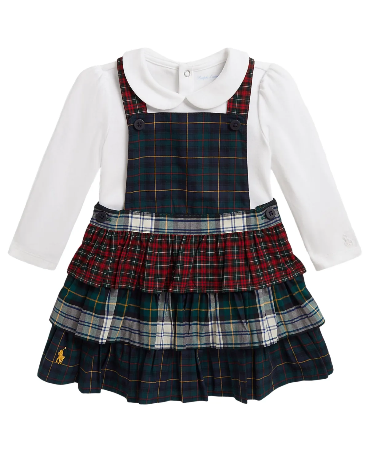 Cotton Bodysuit and Tiered Plaid Dress 2-Piece Set by Polo Ralph Lauren