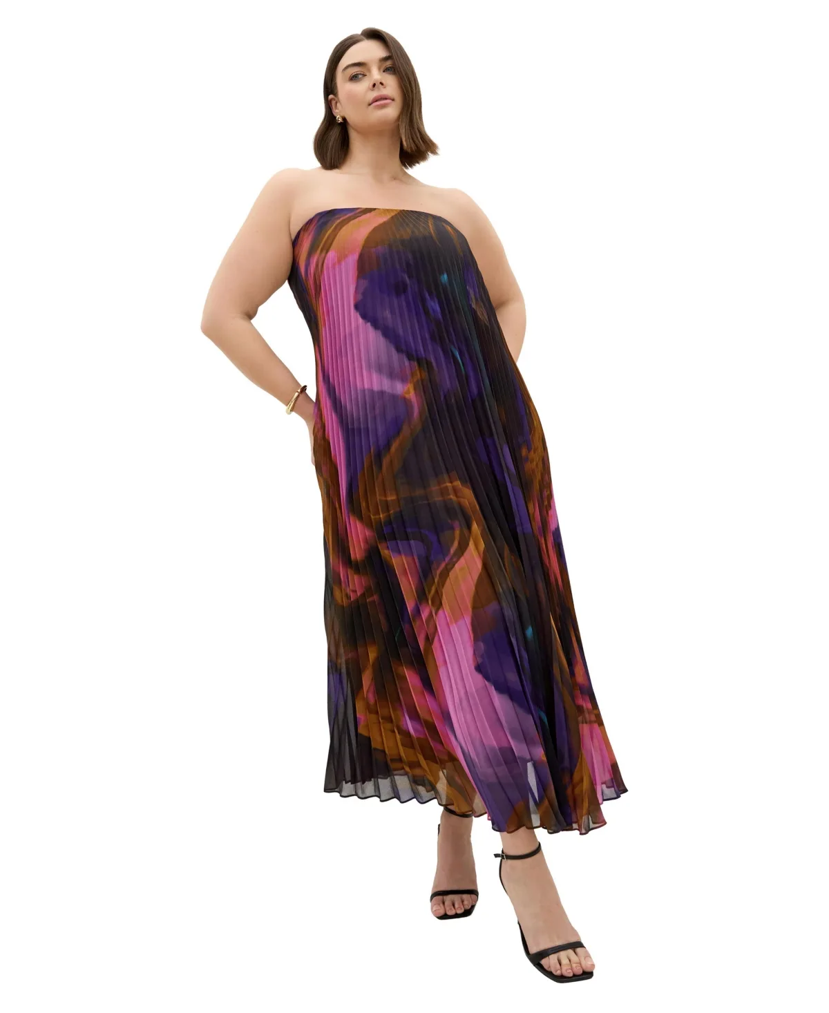 Rani Swirl Print Pleat Maxi Dress