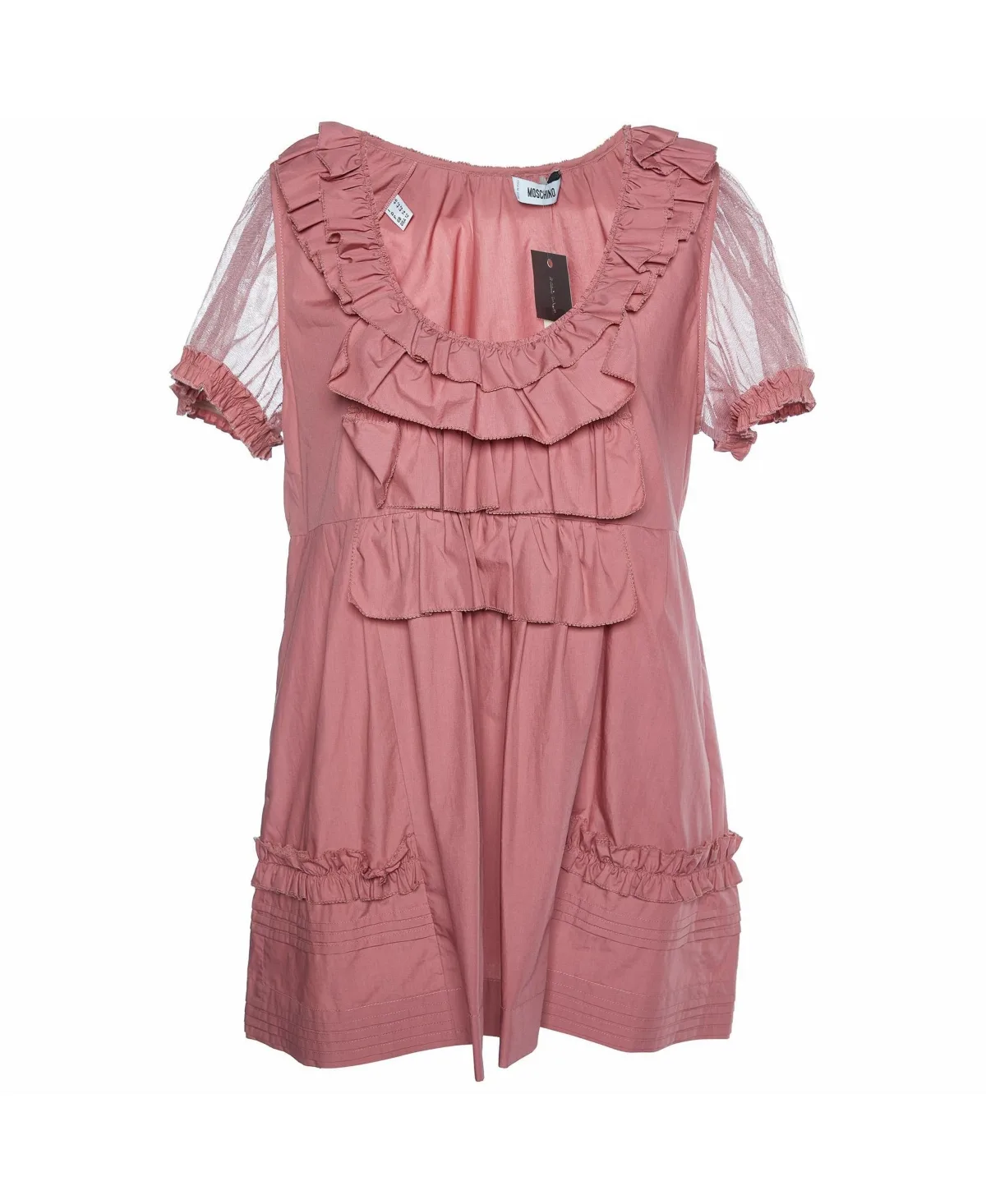 Pre-Owned Ruffled Scoop Neck Tulle Blouse by Moschino