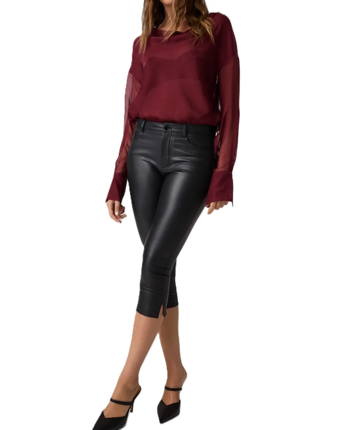 Faux Leather Skinny Five-Pocket Capris by GUESS