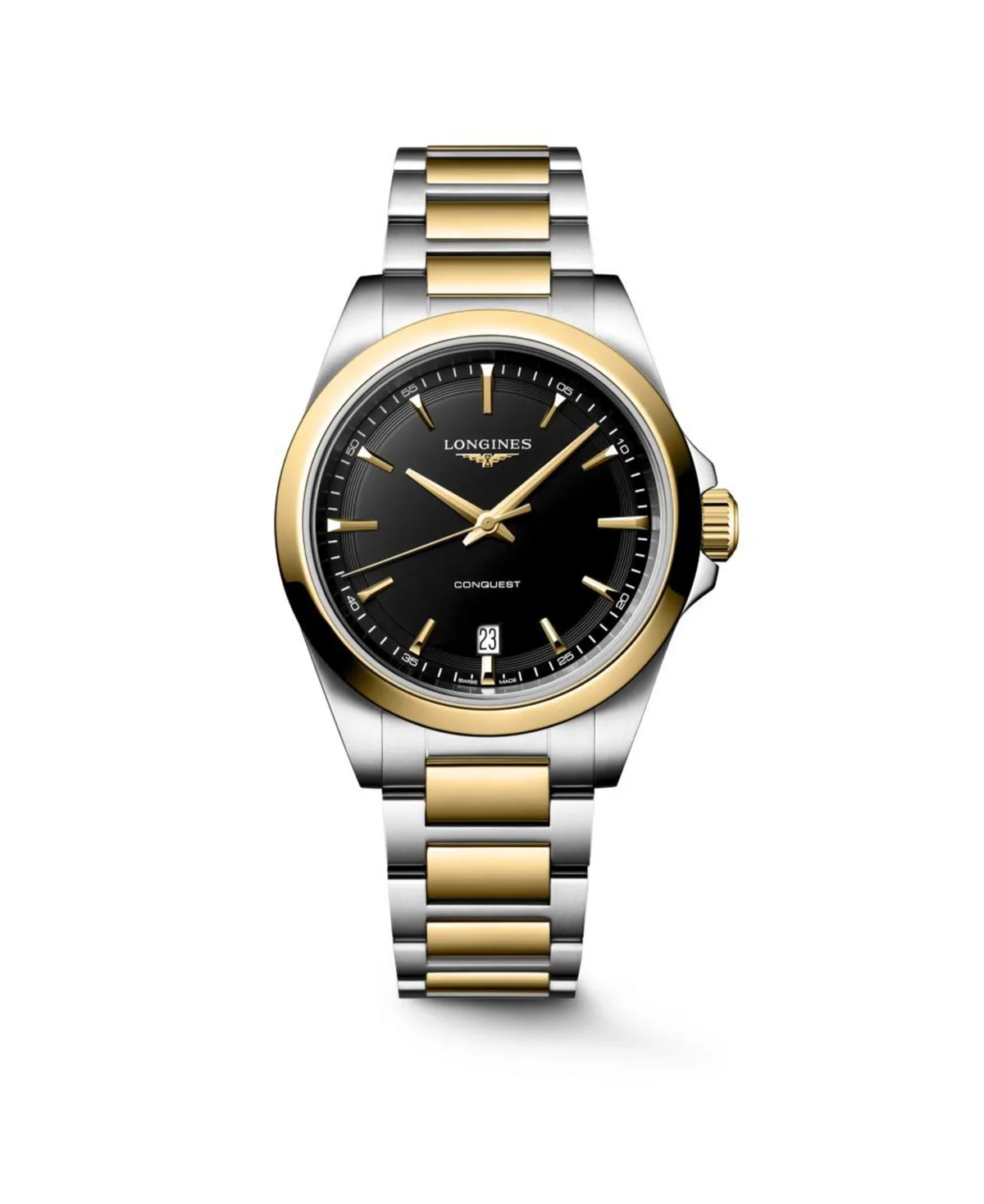 Conquest Yellow Pvd Coating and Silver Stainless Steel Strap Watch 38mm by Longines