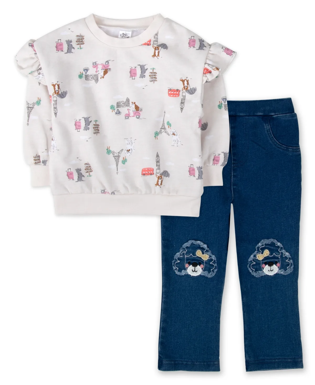 Paris Elastic-Waist Travel-Inspired Print Sweatshirt and Flare Pants, 2-Piece Set by Baby Essentials