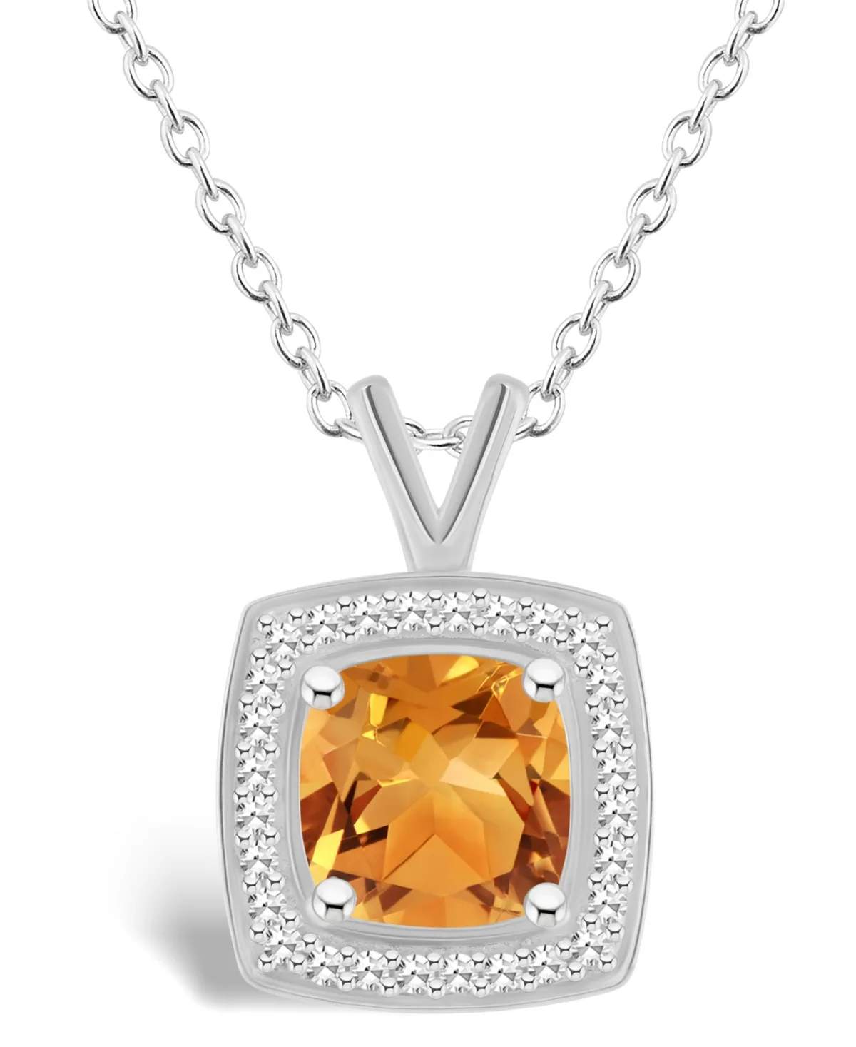 (1-1/2 ct. t.w.) and Diamond (1/7 ct. t.w.) Halo Pendant Necklace in Sterling Silver by Macy's