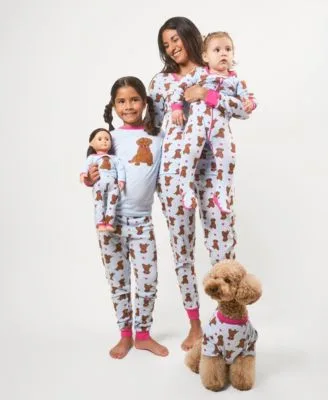 Matching Mommy Me Blue Pink Puppy Cotton Pajamas by Leveret