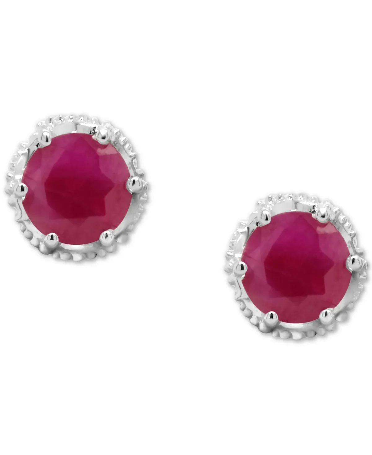 Sapphire Beaded Frame Stud Earrings (1-1/5 ct. t.w.) in Sterling Silver