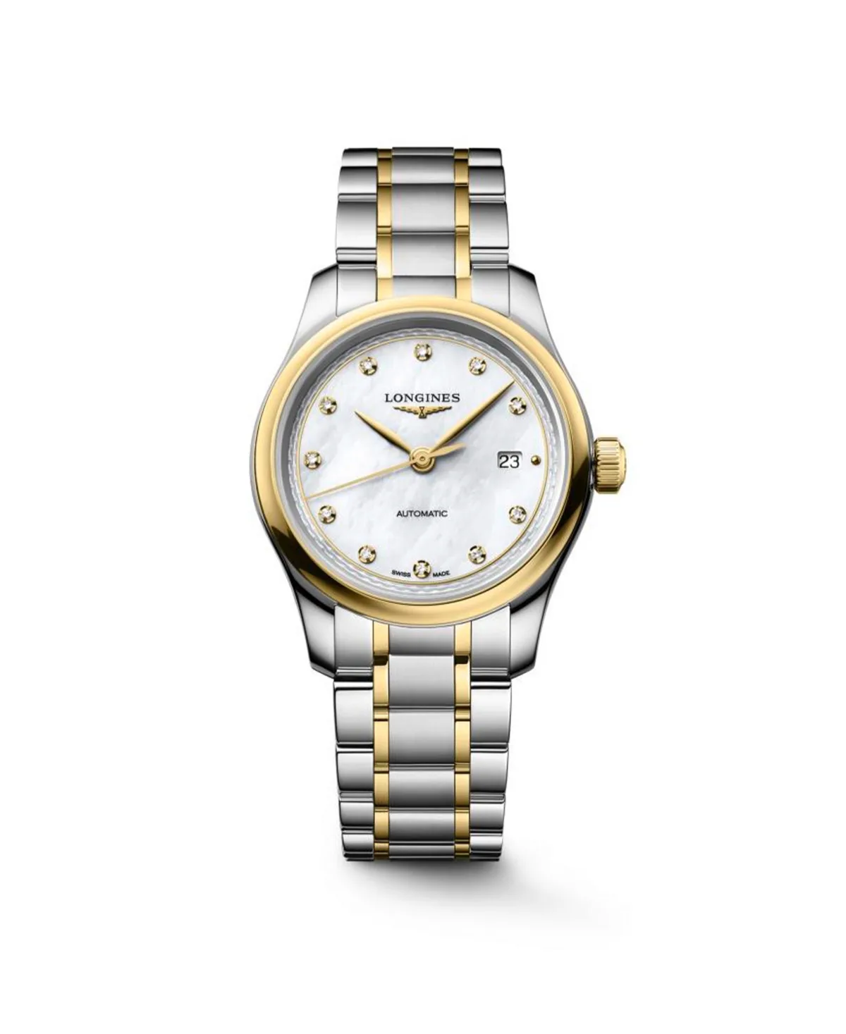 Master Collection 18k Yellow Gold and Silver Stainless Steel Strap Watch 30mm by Longines