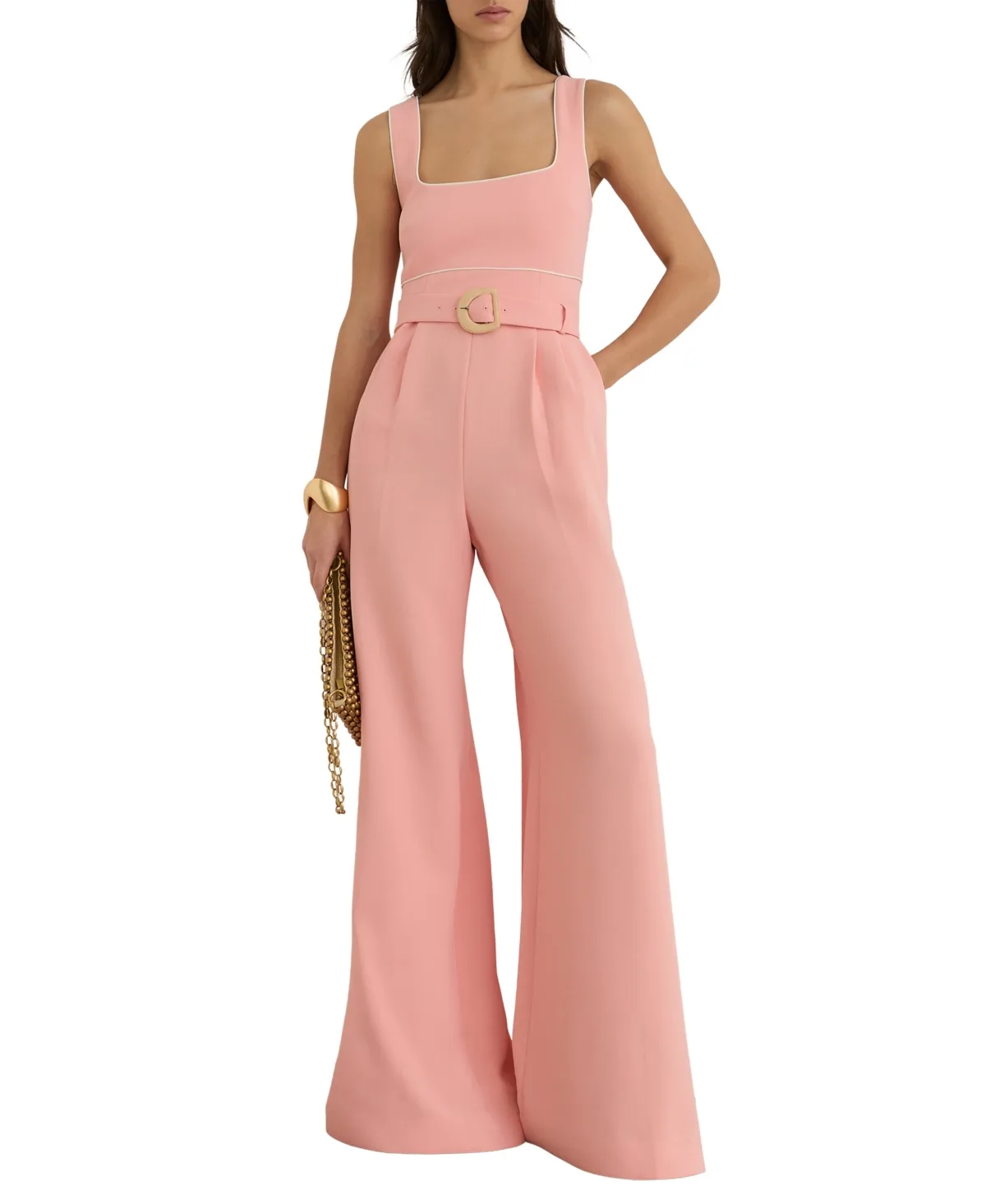 Tipped Wide-Leg Belted Jumpsuit by Reiss