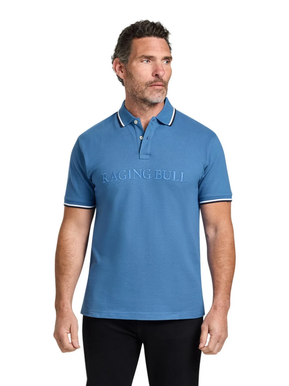 S/S Branded Tonal Embroidery Pique Polo by Raging Bull