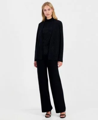 Diamond Heatset 3 Piece Cardigan Wide Leg Suit by Anne Klein