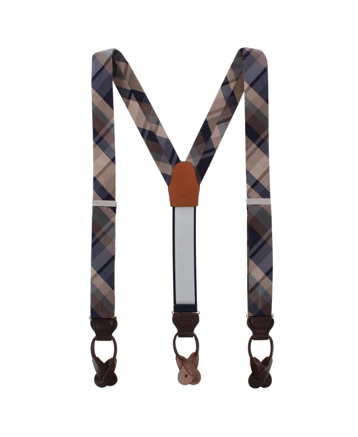 Rolando Plaid Y-Back Button-End Suspenders by Trafalgar