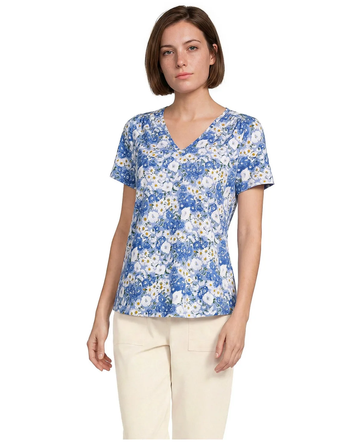 Short Sleeve Lightweight Jersey Gathered Shoulder T-Shirt