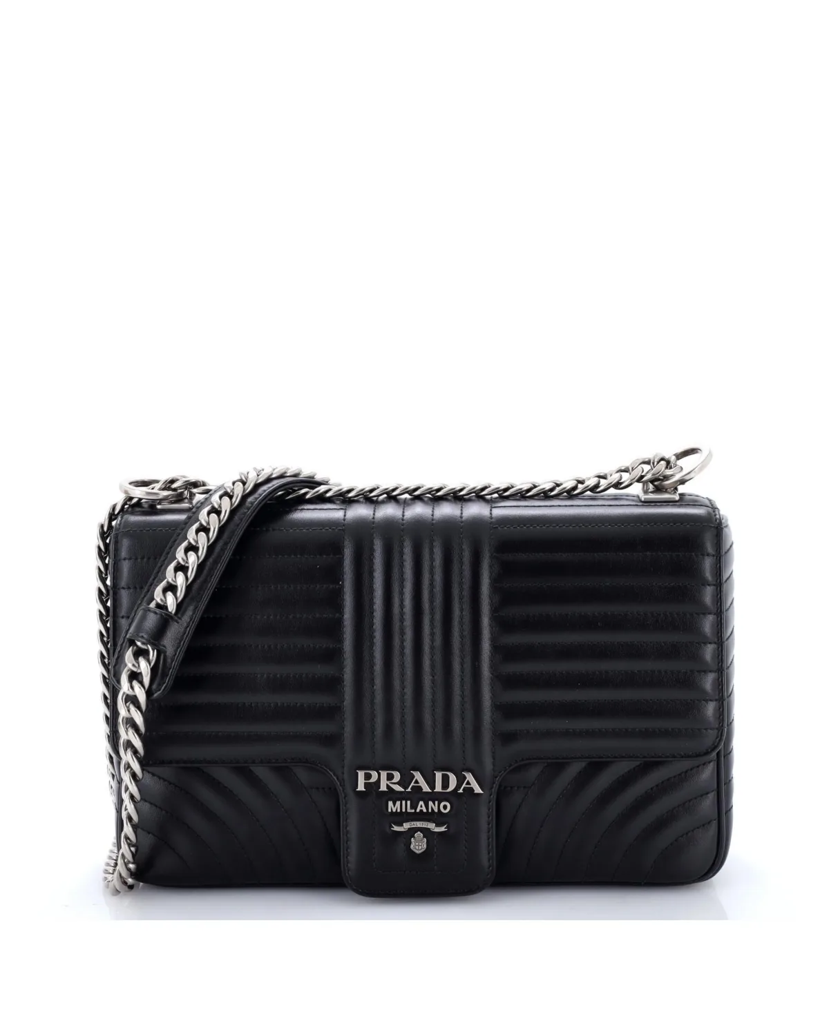 Pre-Owned Prada Large Chain Flap Shoulder Bag Diagramme Quilted Leather by Prada