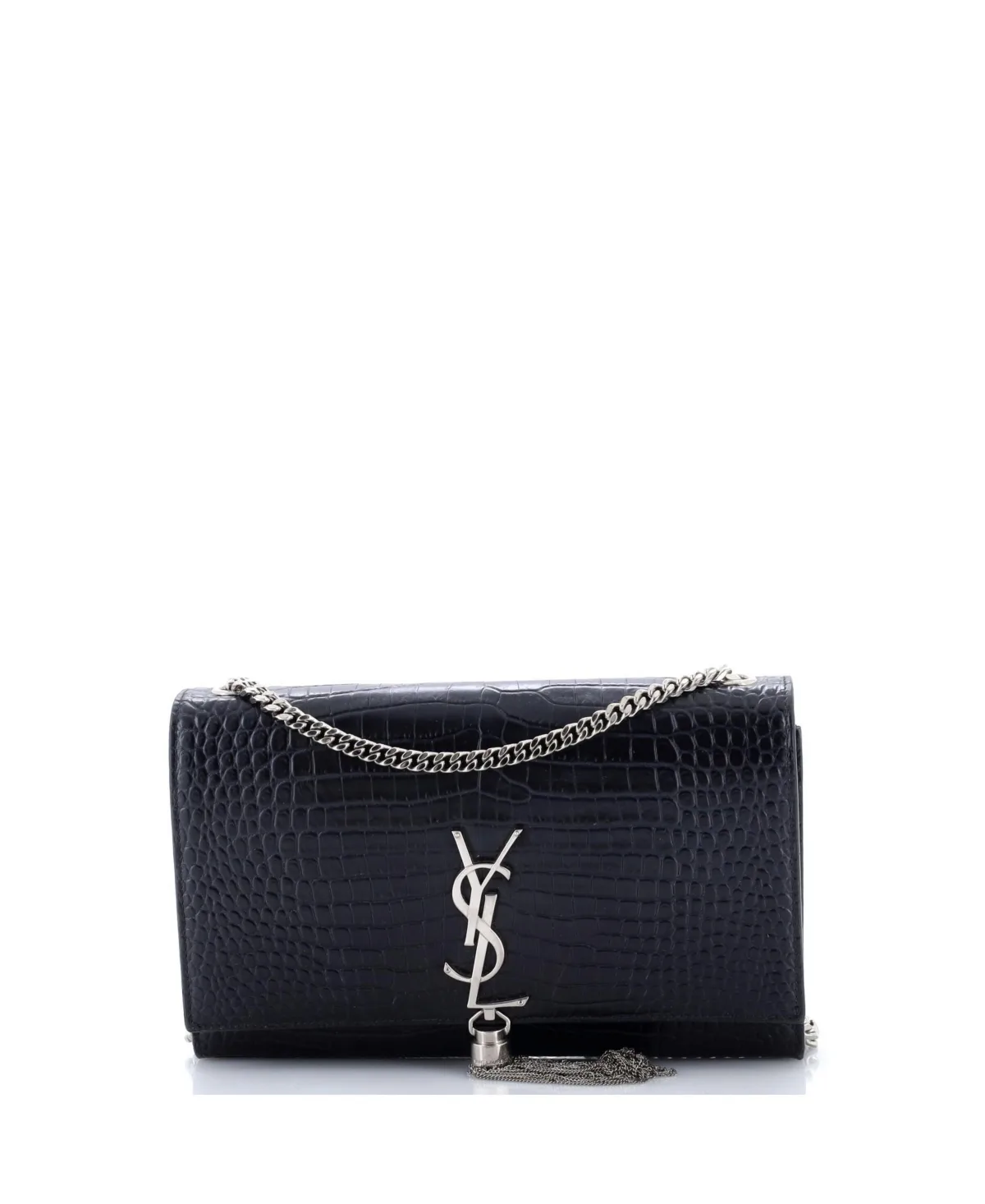 Pre-Owned Saint Laurent Medium Classic Monogram Tassel Chain-Strap Embossed-Leather Crossbody Bag