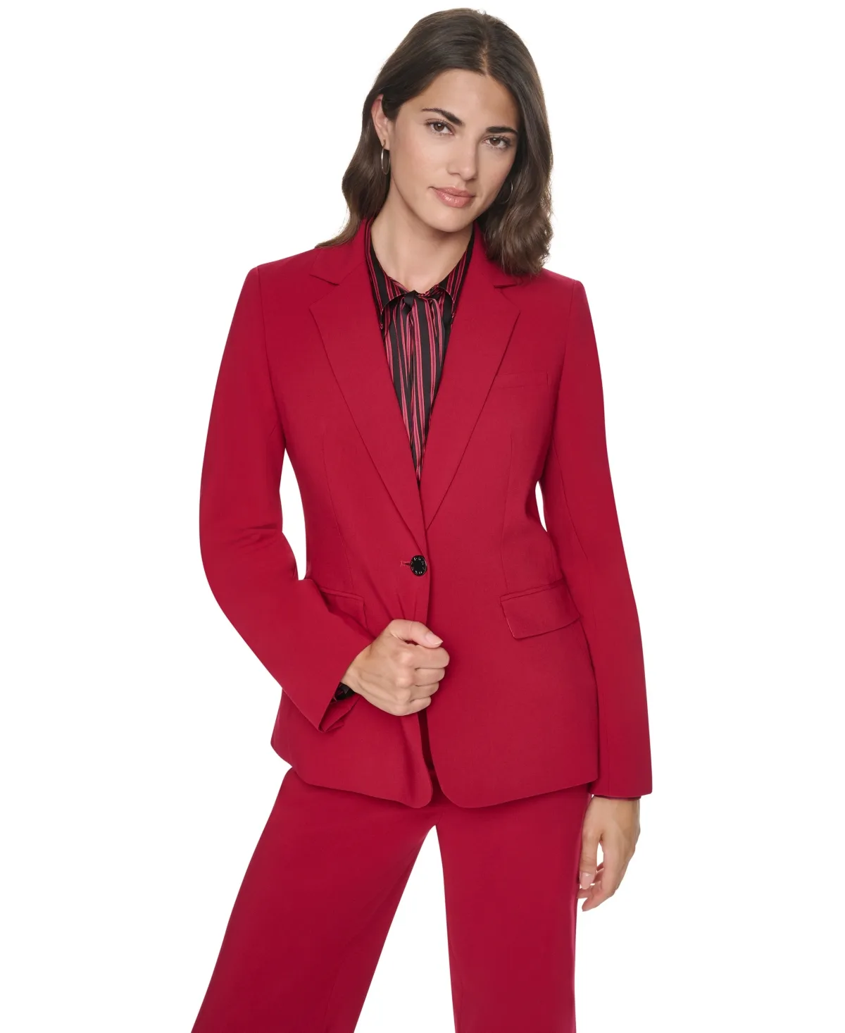 Foundation Trop Single-Button Tailored Shoulder-Padded Blazer by DKNY