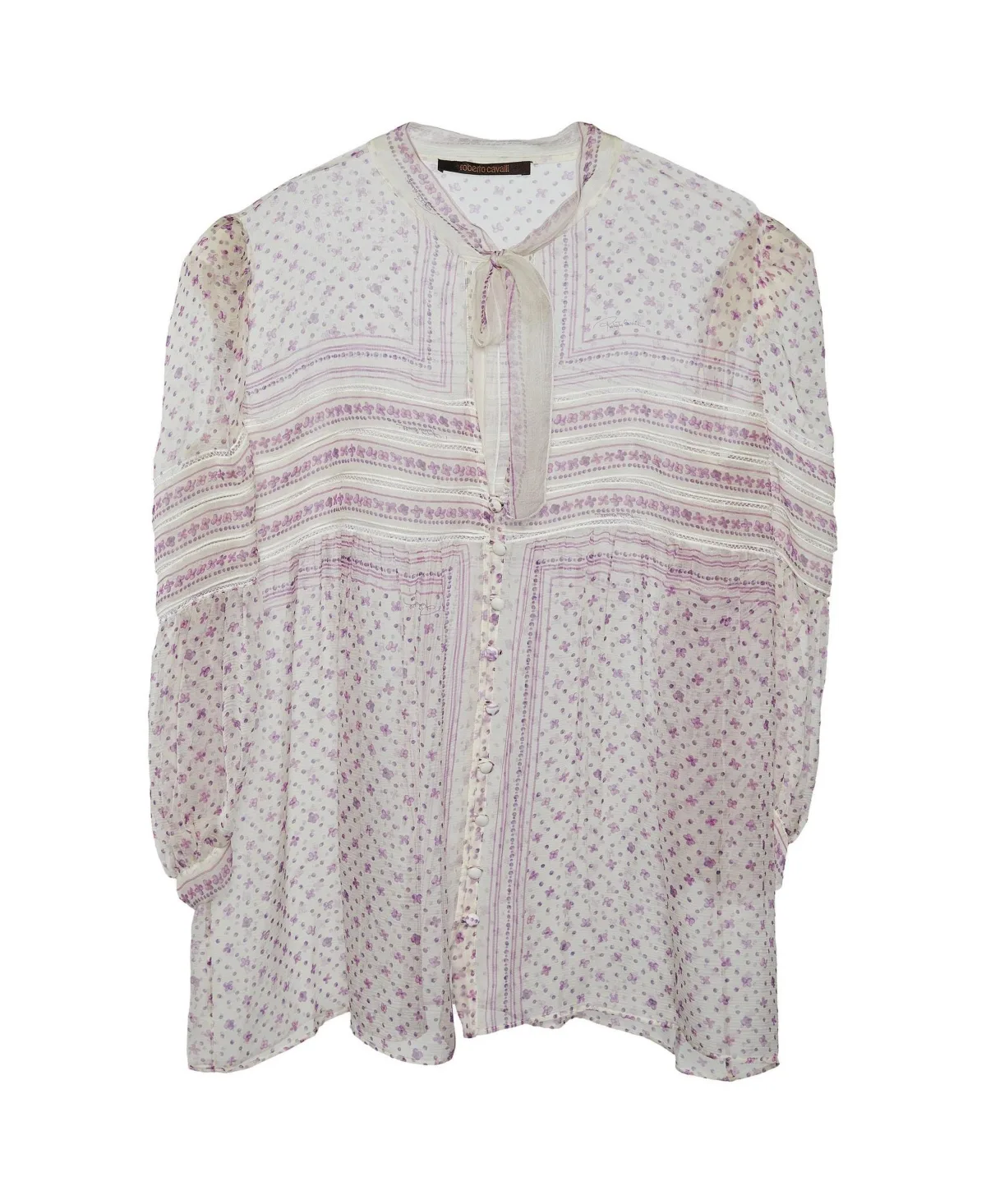 Floral Print Silk Tie-Neck Blouse by Roberto Cavalli