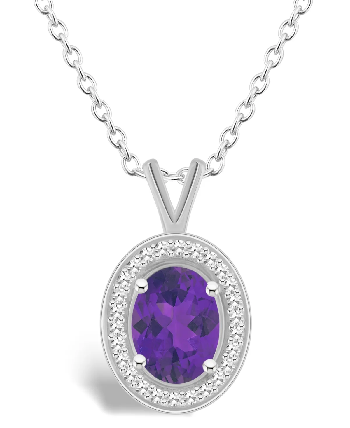 (1-1/5 ct. t.w.) and Diamond (1/8 ct. t.w.) Halo Pendant Necklace in Sterling Silver by Macy's