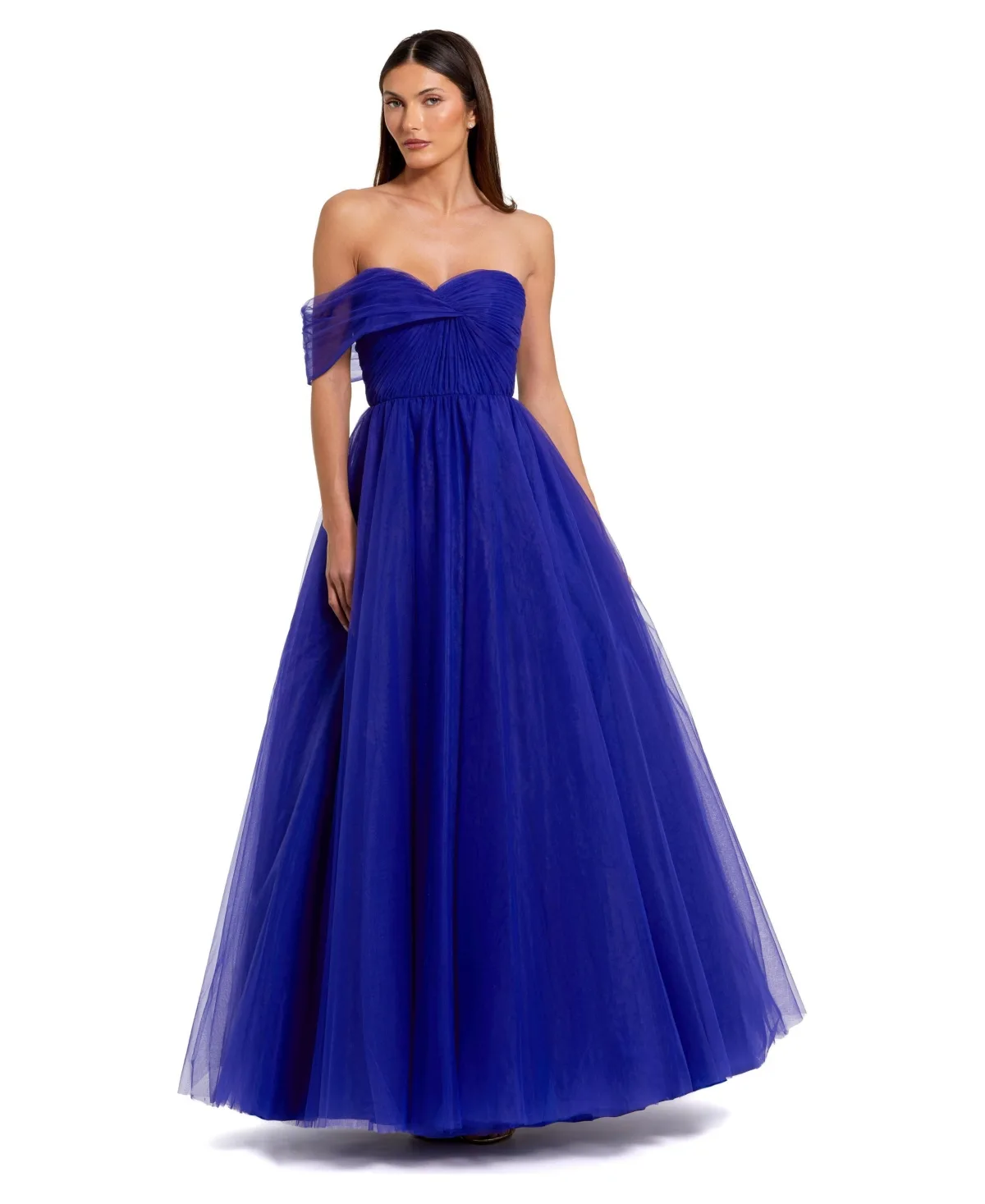 Mac Duggal One-Shoulder Metallic Tiered Ruffle Gown