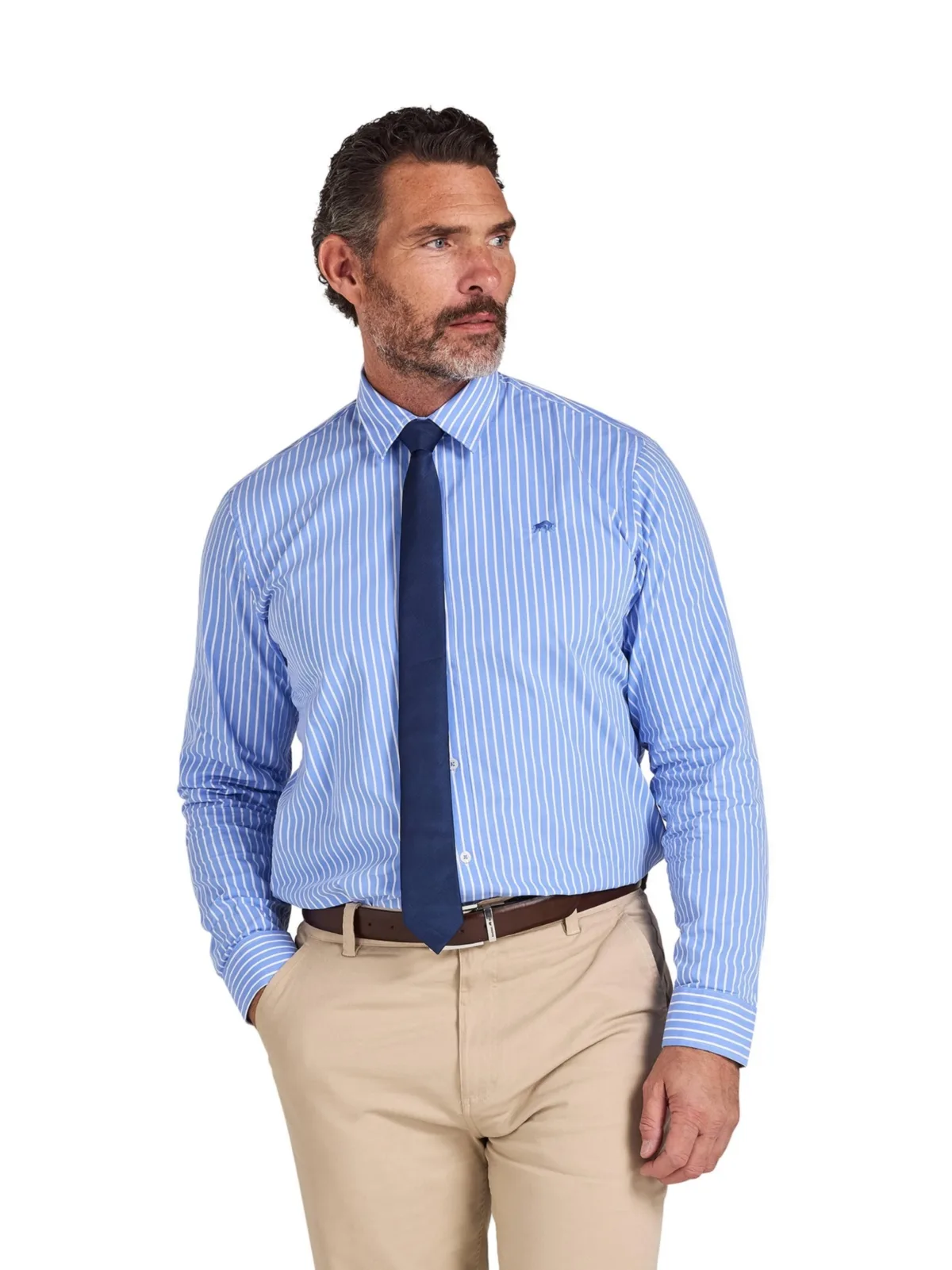 Classic Long-Sleeve Stripe Dress Shirt by Raging Bull