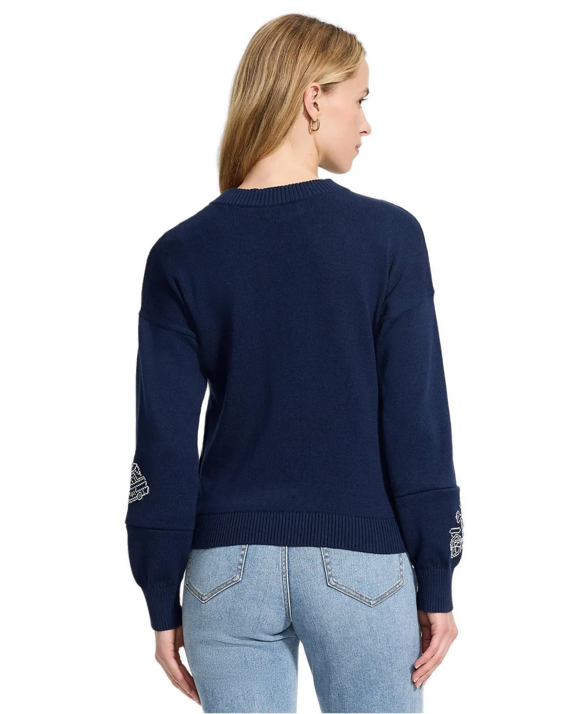 Cotton Placed Jacquard Cardigan Sweater by Lands' End