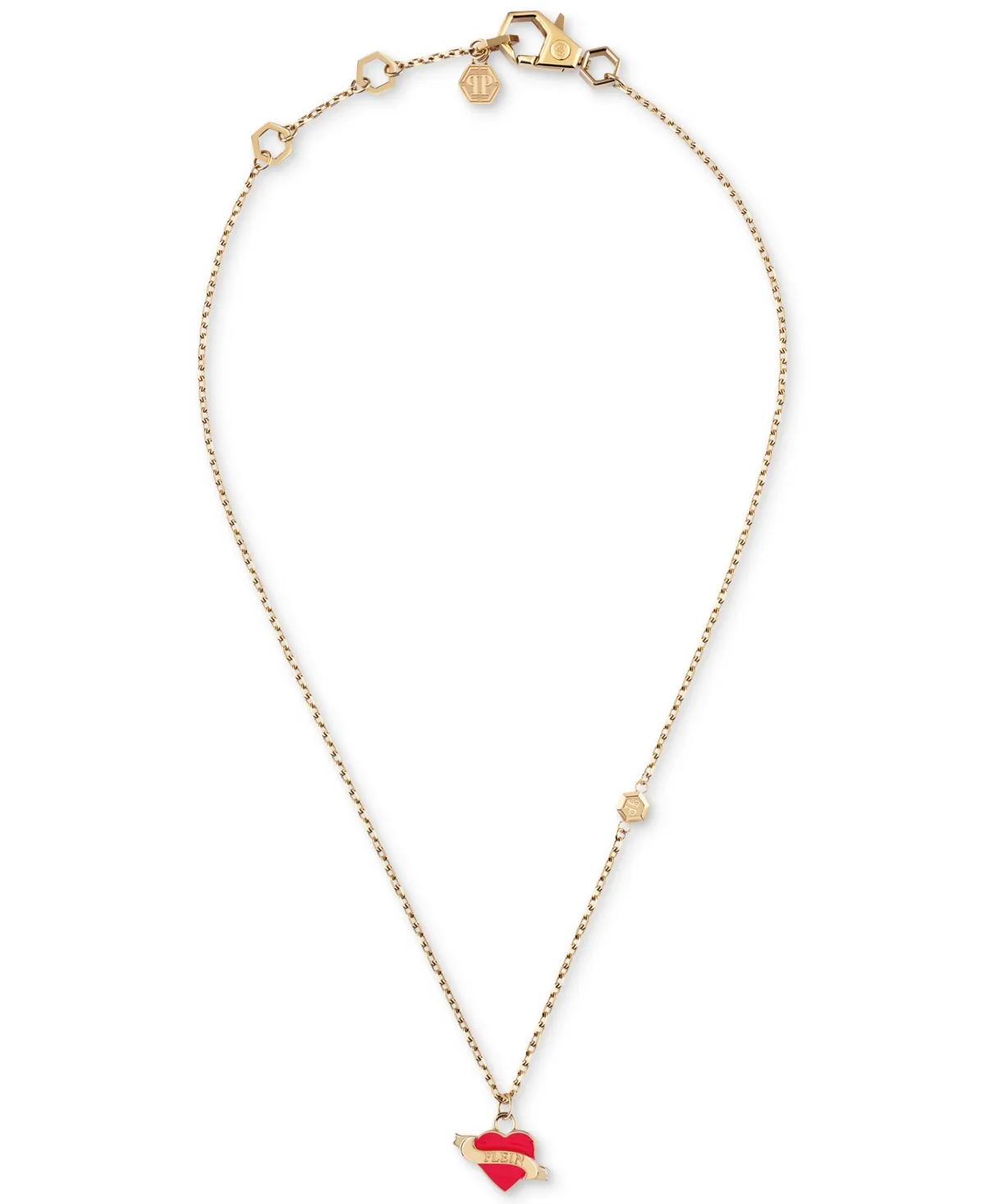 Gold-Tone Logo Heart Pendant Necklace, 24-1/4 + 2 Extender by Philipp Plein