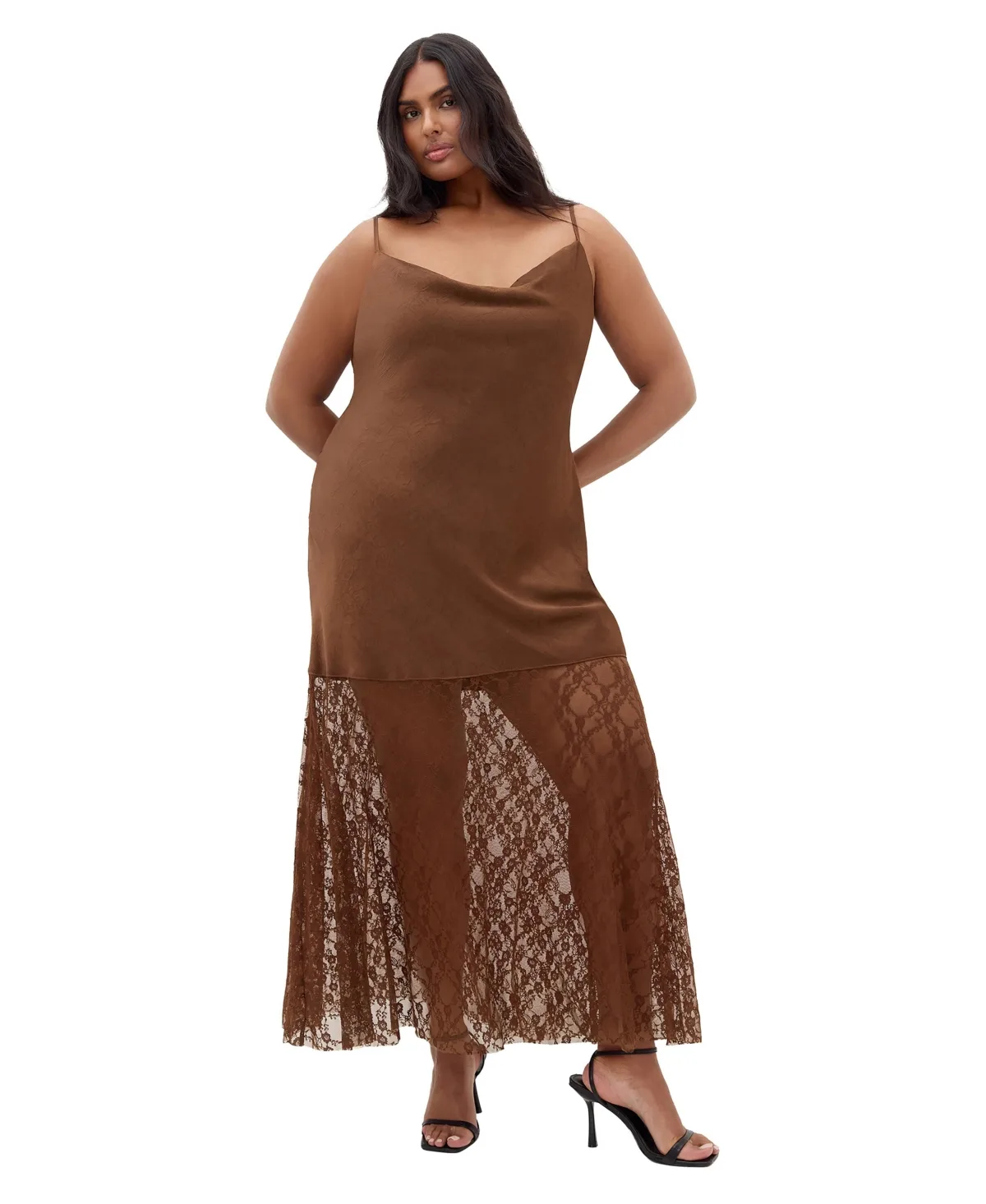 Lilly Cowl Neck Lace Slip Dress by City Chic