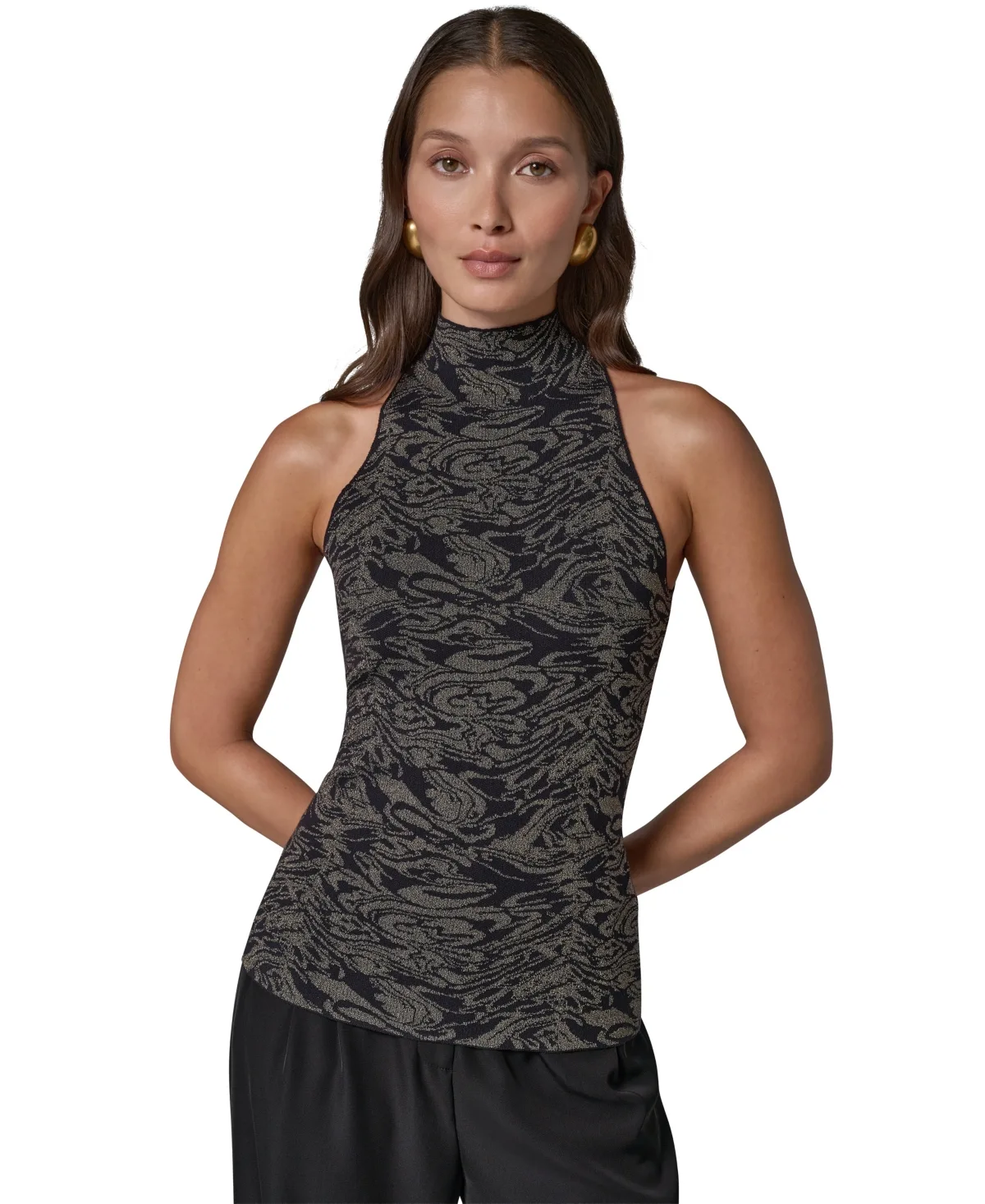 DK999 Halter Sleeveless Jacquard Tank by Donna Karan New York