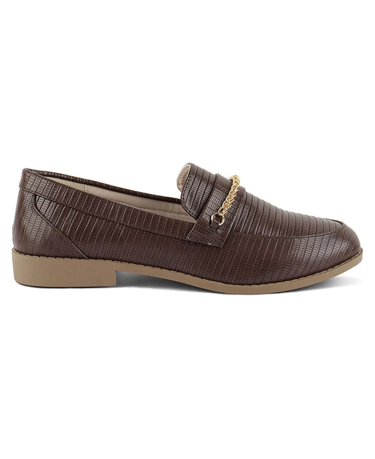 Vouse Low Block Loafers Adorned with Golden Chain by London Rag