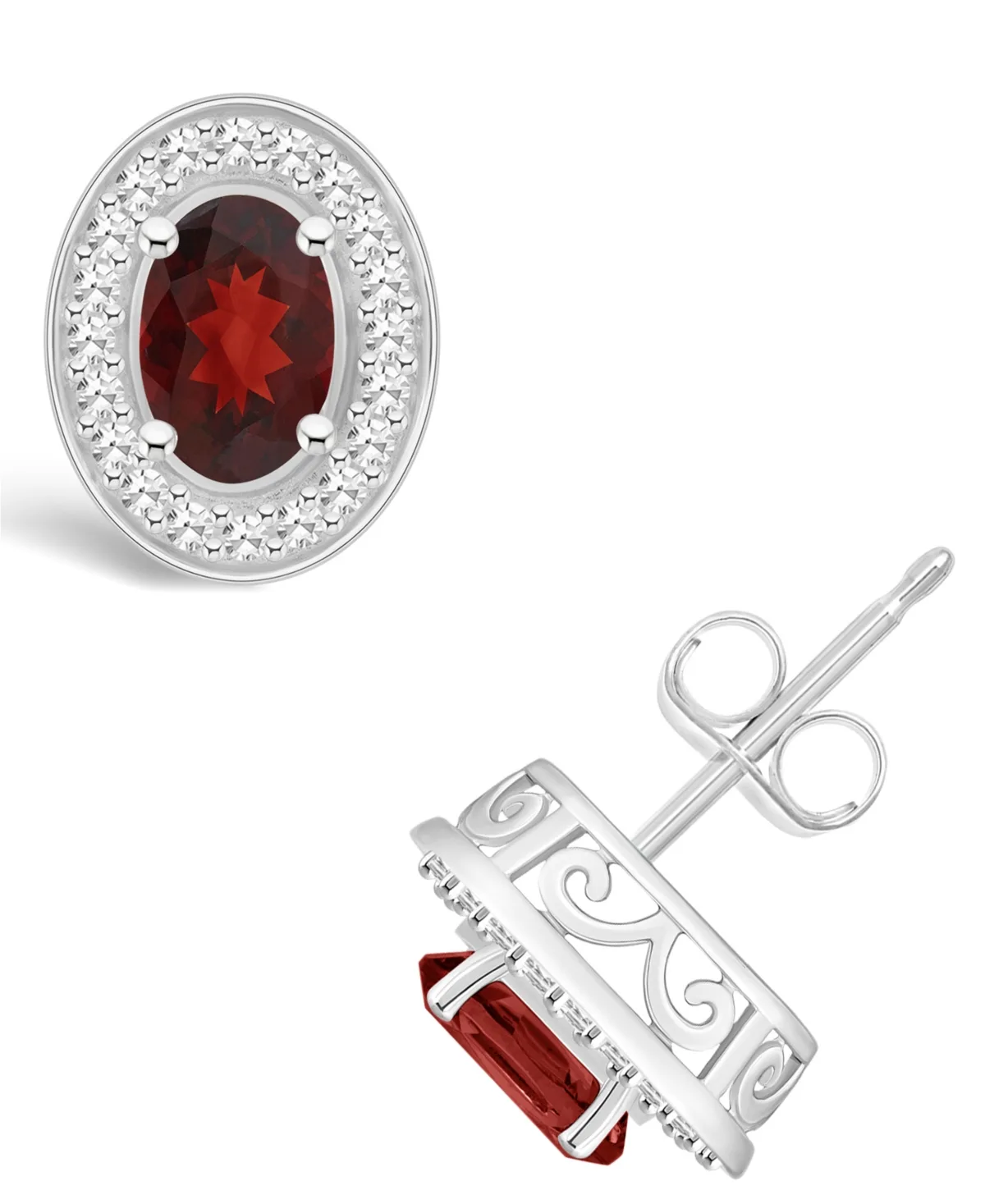 (1-1/6 ct. t.w.) and Diamond (1/5 ct. t.w.) Halo Studs in Sterling Silver by Macy's