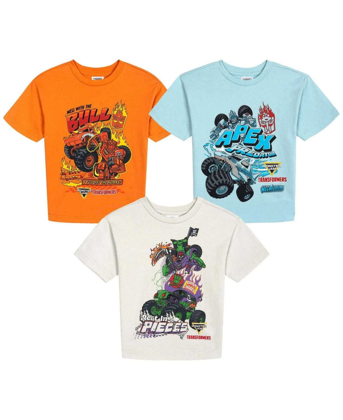 Monster Jam 3-Pack Short Sleeve Cotton T-Shirts by Transformers