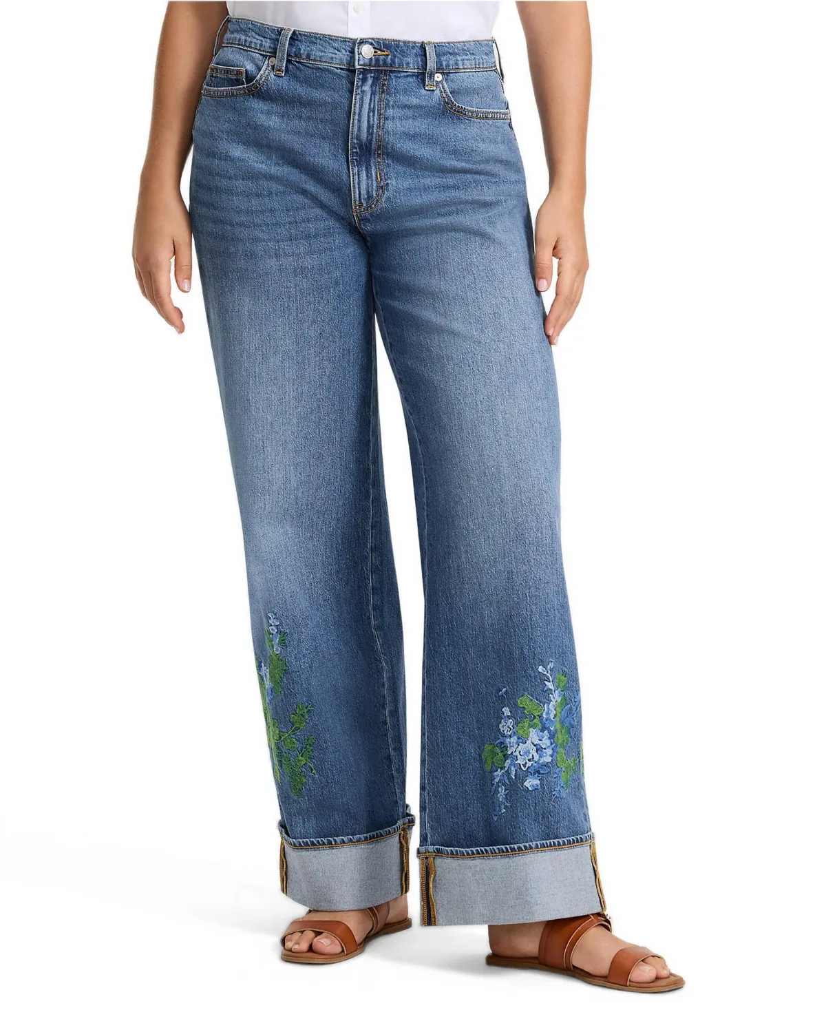 Recover High-Rise Wide-Leg Embroidered Jeans by Lands' End