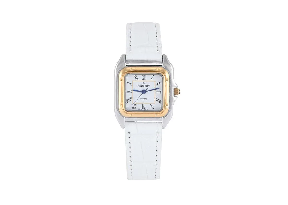 Square Tank Shape Leather Strap Watch by Peugeot
