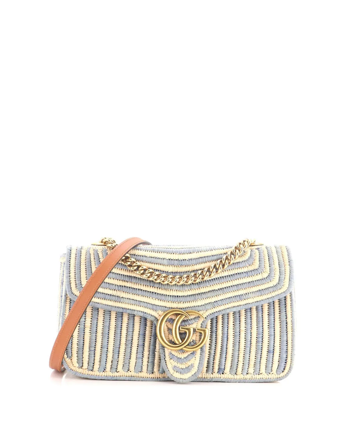 Pre-Owned Gucci Small GG Marmont Flap Bag Woven Raffia by Gucci