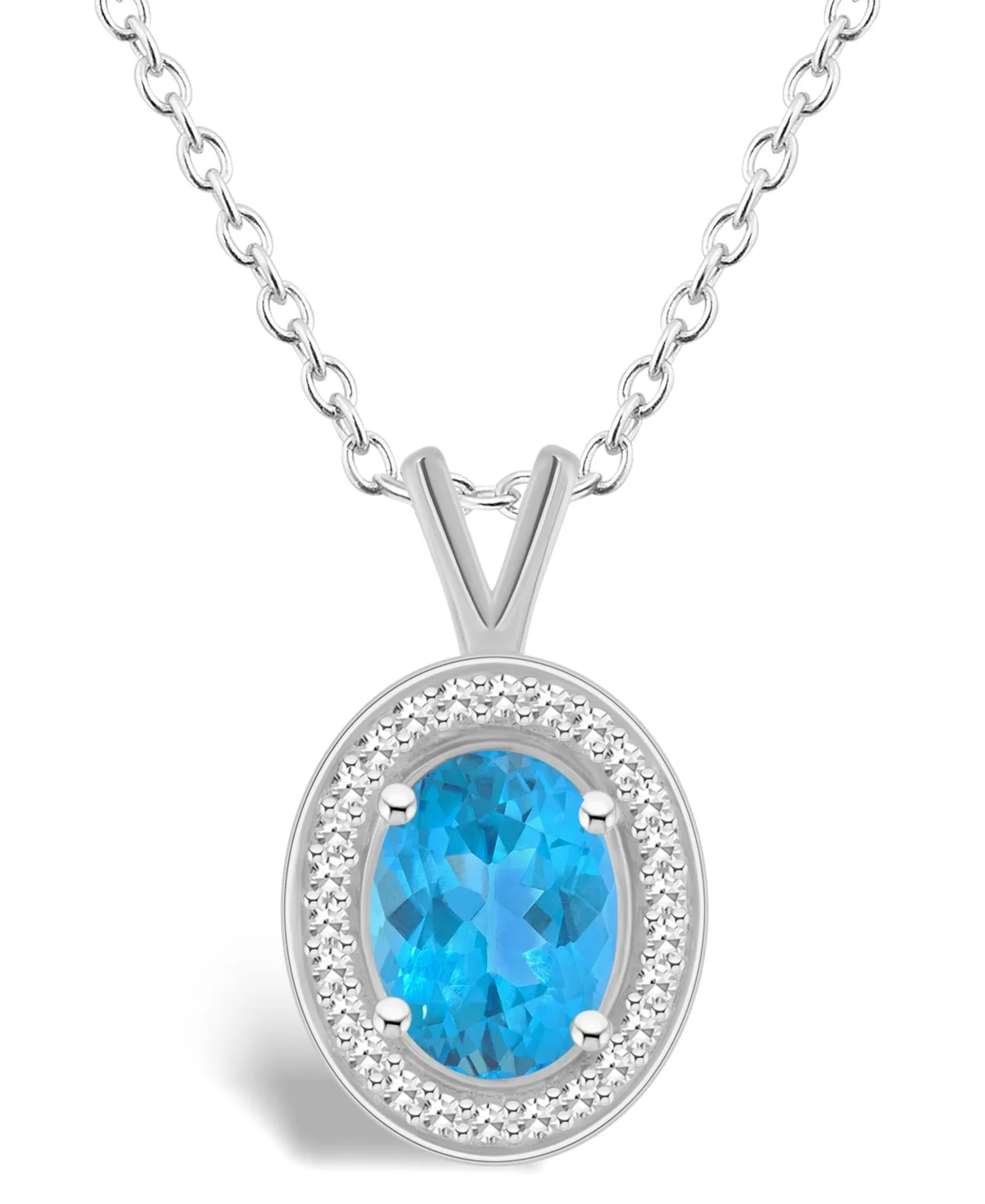 (1-3/5 ct. t.w.) and Diamond (1/8 ct. t.w.) Halo Pendant Necklace in Sterling Silver