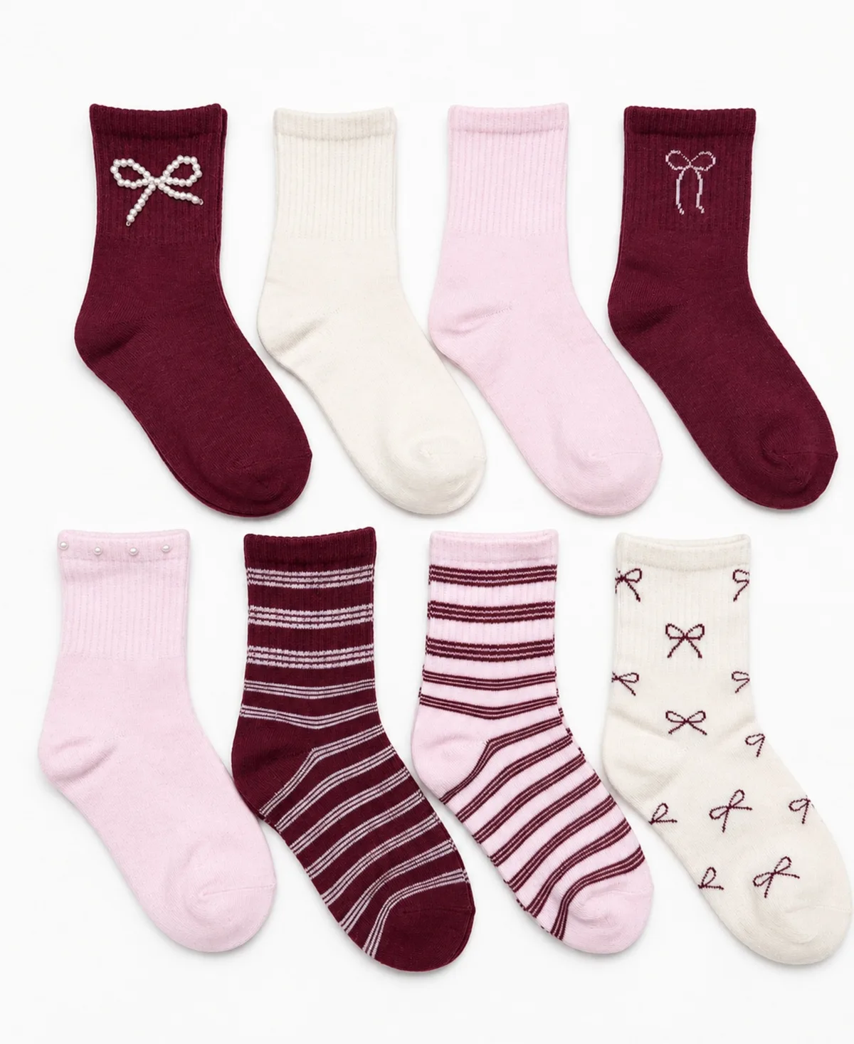Bow Holiday Stay-Put Crew Socks, 8-Pack by Rainbow