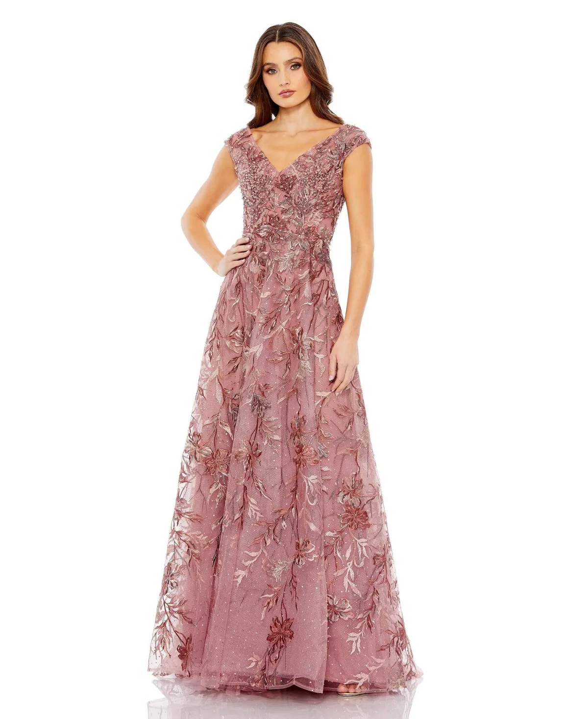 Sequin Gown with Embellished Hemline and Belt by M.A.C.