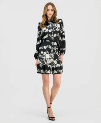 Floral Tiered Hem Shirtdress by Anne Klein