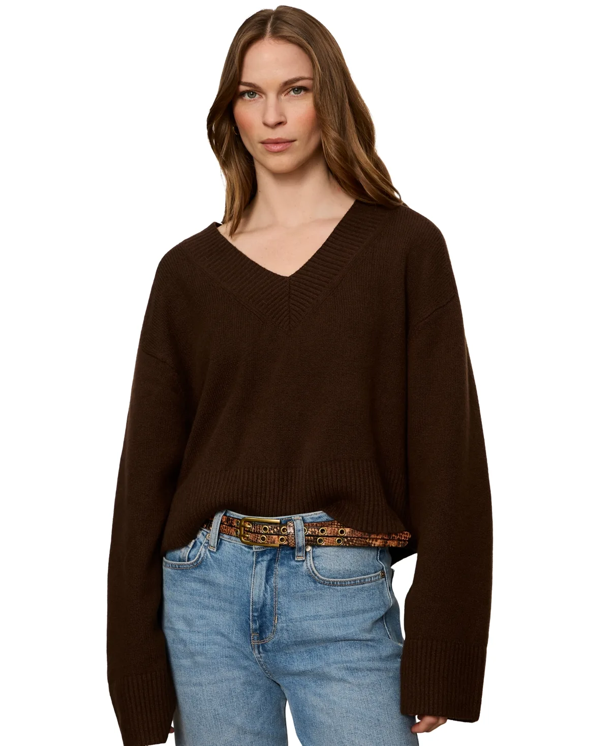Vanna V-Neck Long-Sleeve Ribbed Sweater